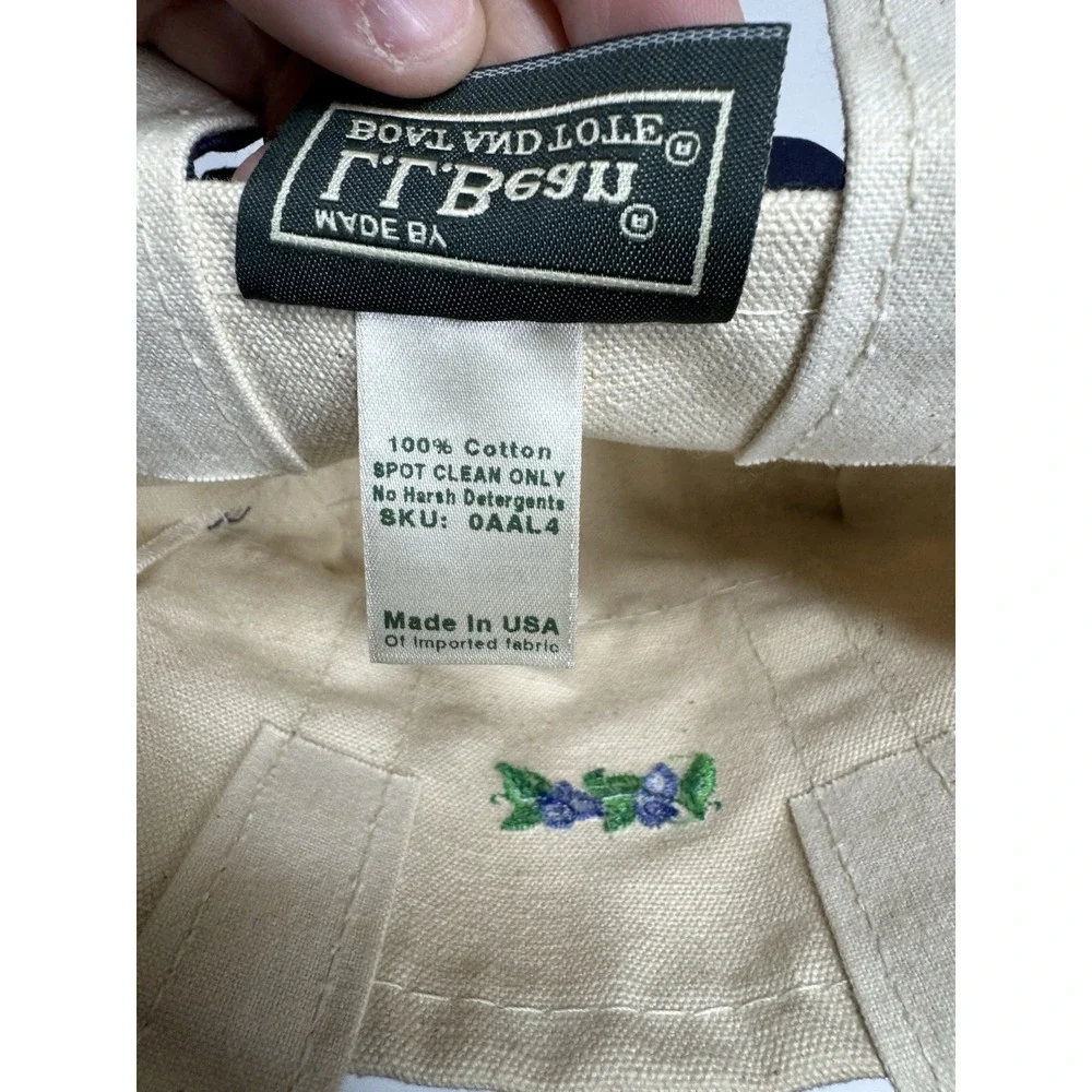 Rare‎ Vintage L.L.Bean Mini BOAT AND TOTE Blueberries Canvas Bag USA White Blue